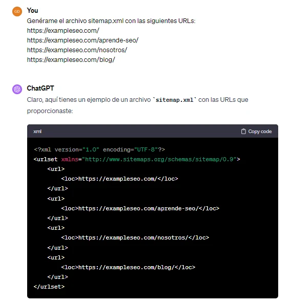 Sitemaps XML estáticos con chatgpt