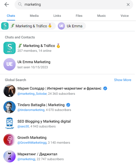 Resultados búsqueda Telegram