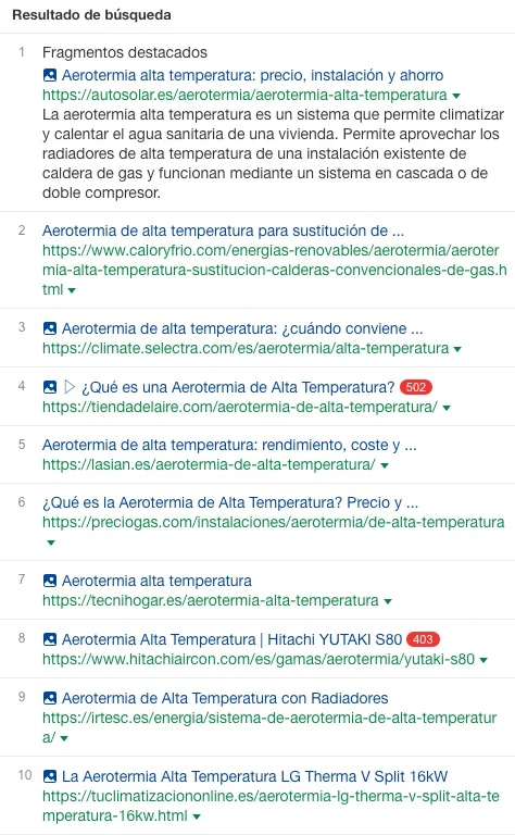analisis de resultados orgánicos para una consulta para conocer la intención de busqueda